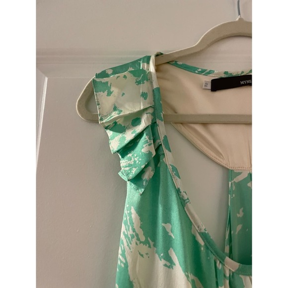 100% Silk MYNE Ruffle Y2K Green, White, Cream Mini Dress with pockets Size 2 - Picture 3 of 7